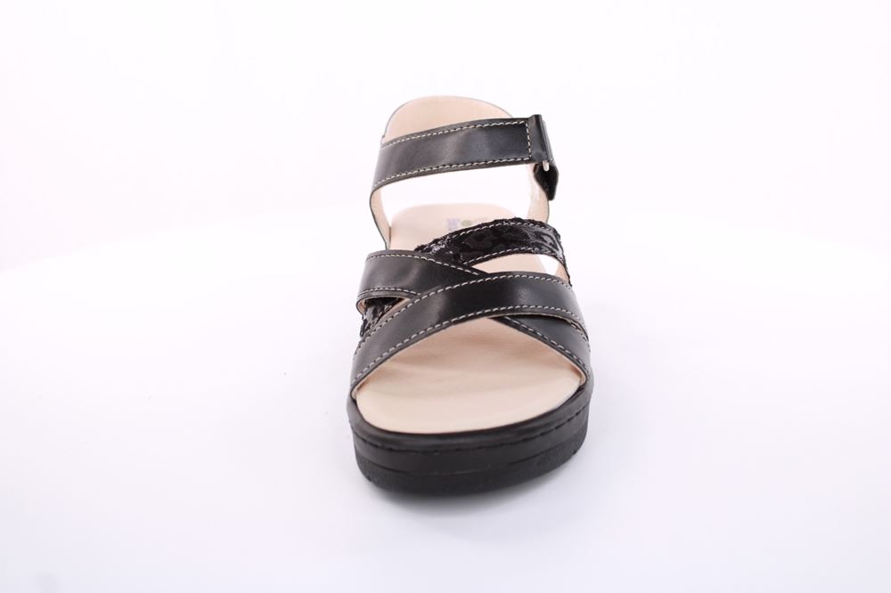 Fußbequem Damen Sandale Leder Wechselfußbett Klettverschluss schwarz S13 10301 