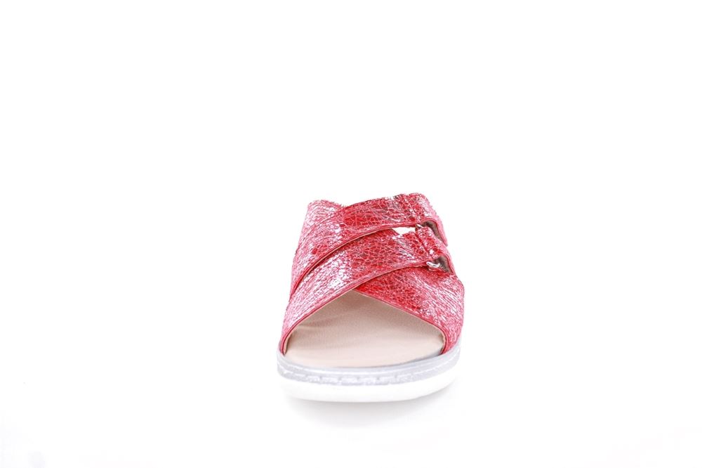 Fußbequem Damen Pantolette Wechselfußbett metallisch glänzend rot S213 5013 
