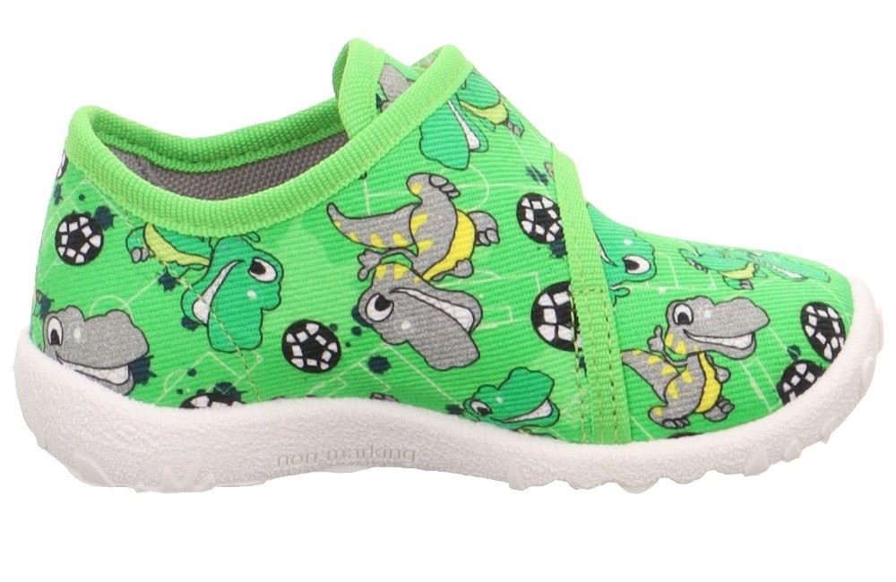 superfit SPOTTY - Grün/Mehrfarbig Hausschuh mit Klettverschluss Dino, Fußball S13 1-009246-7010 20 | grün | 