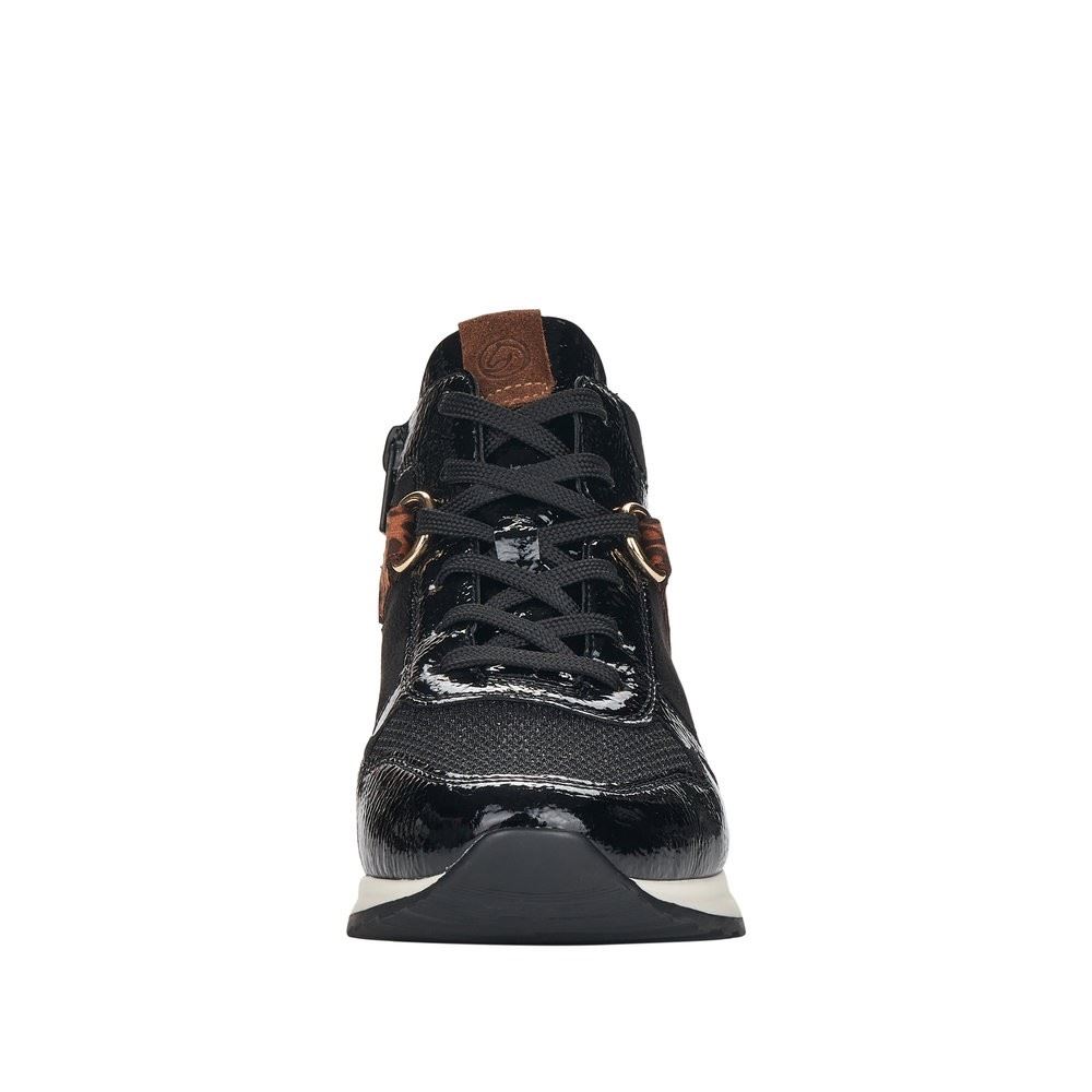 Remonta Damen Sneaker High Schnürschuh Leder, Lederimitat, Lack  Wechselfußbett schwarz S22 R2574-02 36 | black/schwarz/s | F