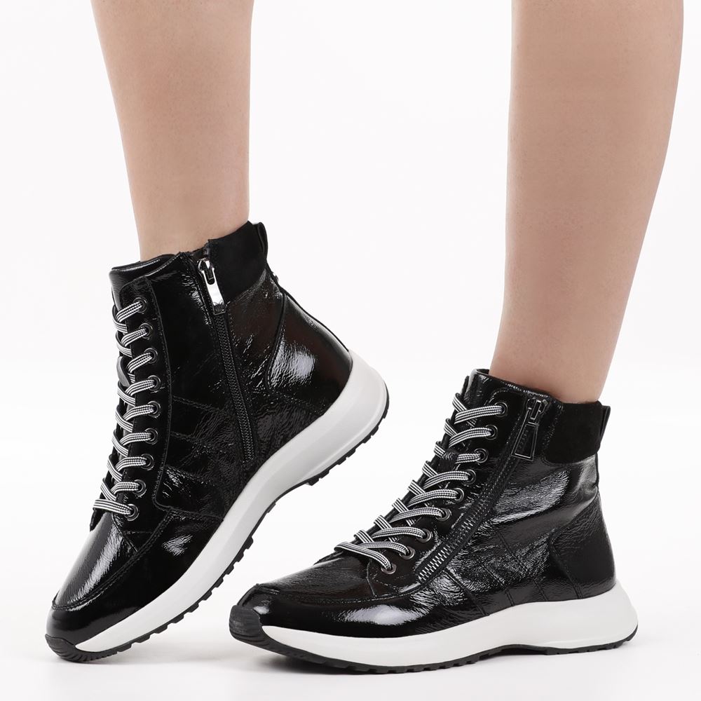 Caprice Schnürboot Sneaker High Top Lackleder schwarz S21 9-9-25204-27 37 | 019 BLACK COMB | 