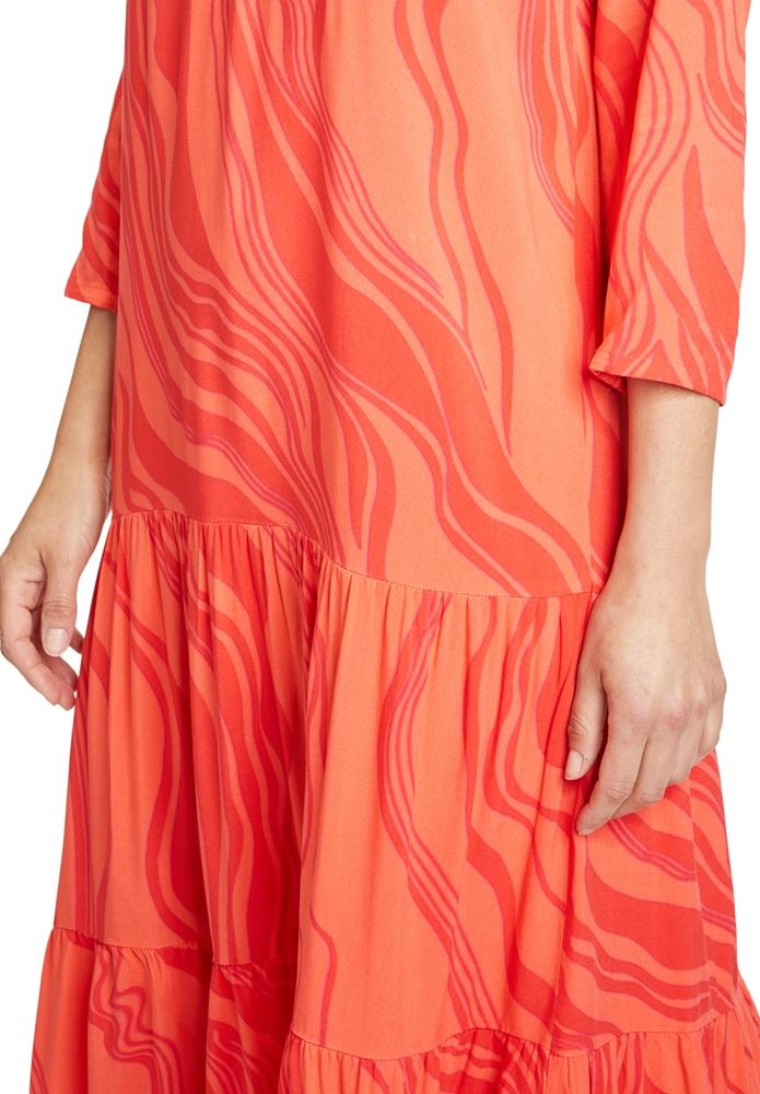 Betty Barclay Stufenkleid 3/4 Arm Midi- Länge Stehkragen rot S13  13671948 