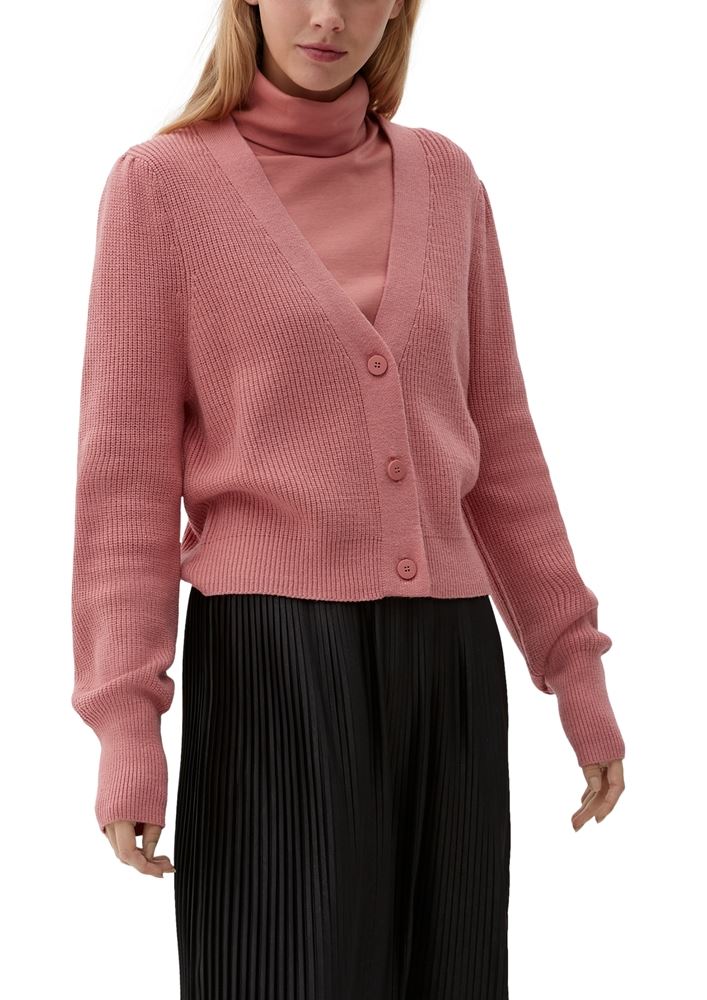 QS designed by Strickjacke Viskosemix V-Ausschnitt Knopfleiste  rosa, grün S22 2124662 XXL | 2068 ORANGE | 