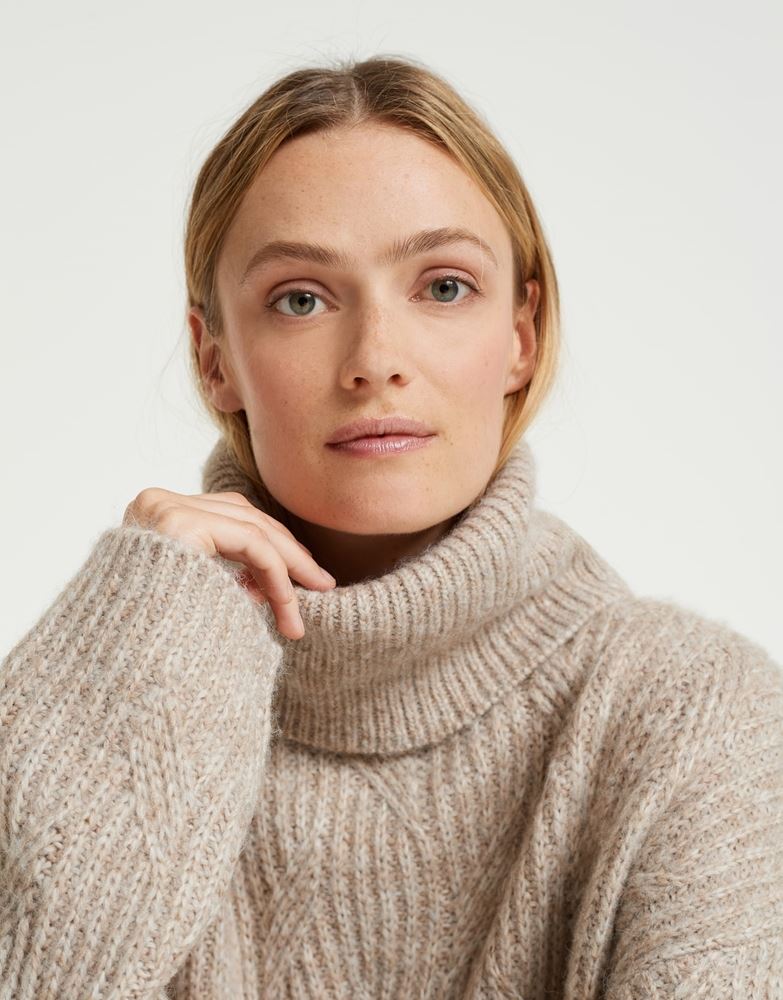 OPUS Strickpullover Pakya Overrsize großer Kragen beige, grün S22 1010715934100 