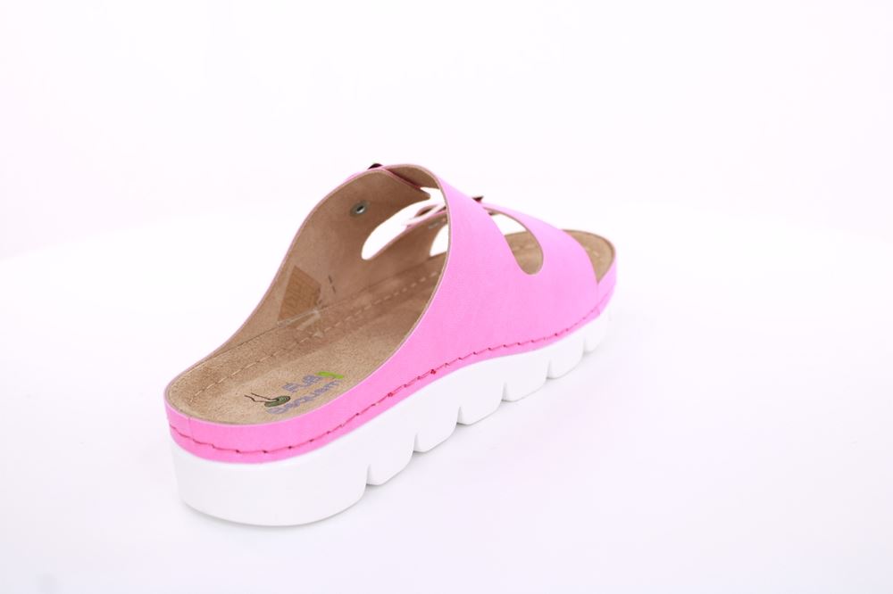 Fußbequem Damen Pantolette Leder gelb, pink S13 9002 