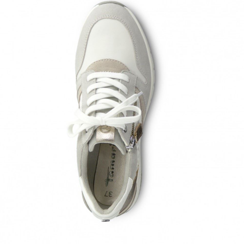 Tamaris Sneaker Leder Keilabsatz Reißverschluss weiß beige  1-1-23702-24 