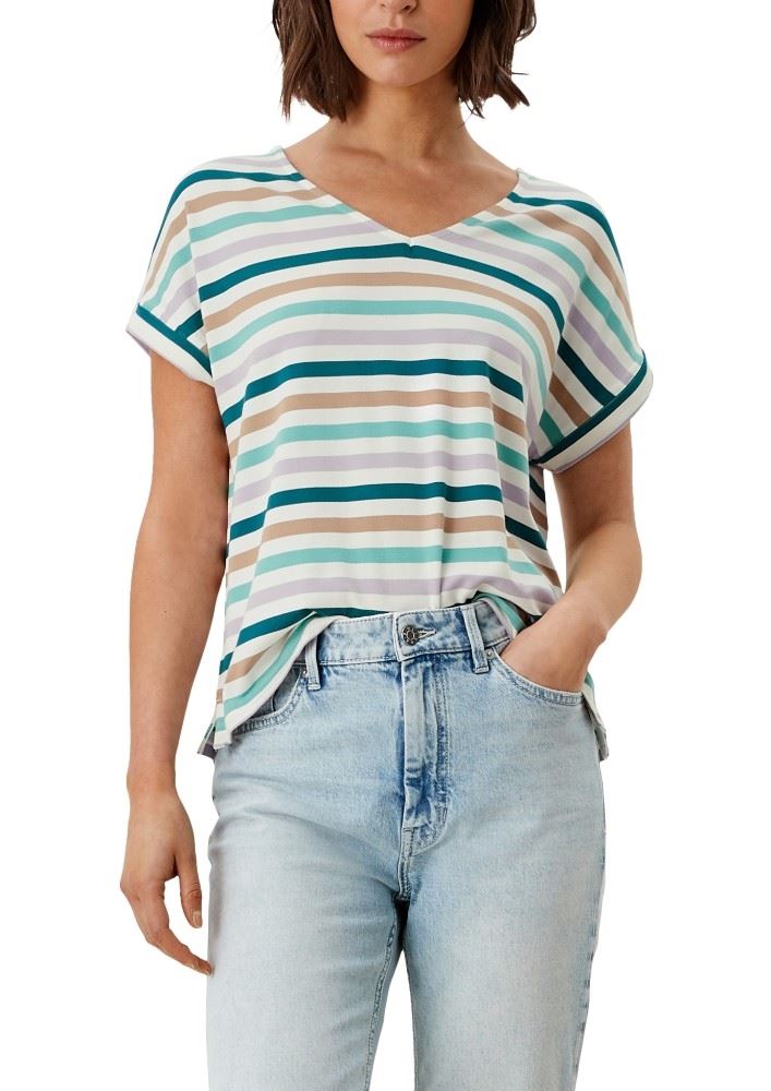 s.Oliver Damen Shirt Viskose gestreift weiß S12 2114337 