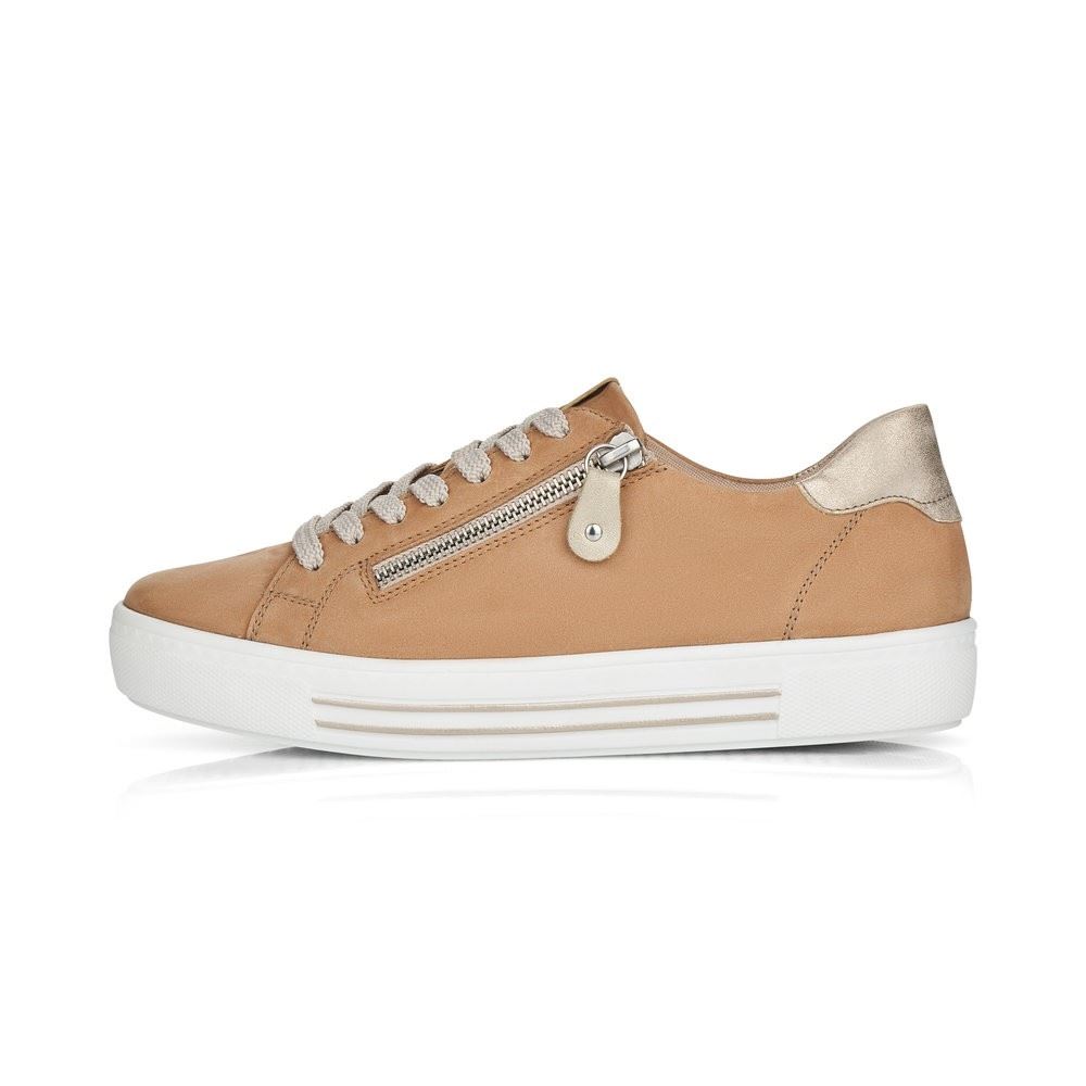 Remonte Schnürhalbschuh Sneaker Leder Reißverschluss sand beige softfoam D0903-60 39 | sand/muschel | G