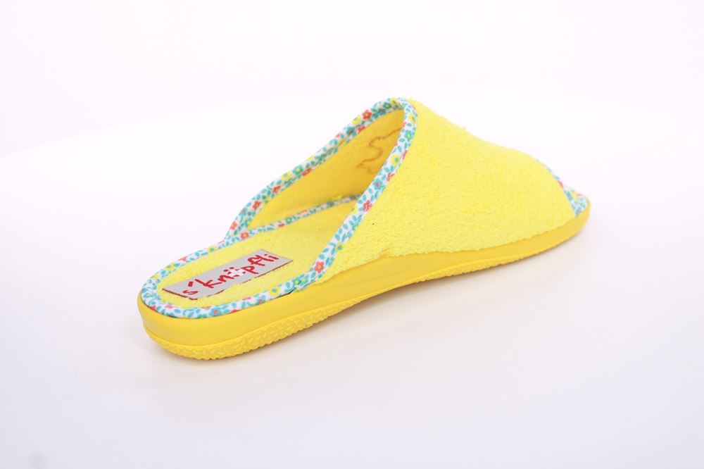 s`knöpfli Damen Pantolette Hausschuh Frottee Fisch- Motiv gelb S13 X27462 
