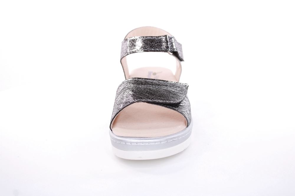 Fußbequem Damen Sandale Wechselfußbett metallisch glänzend schwarz S13 10101 