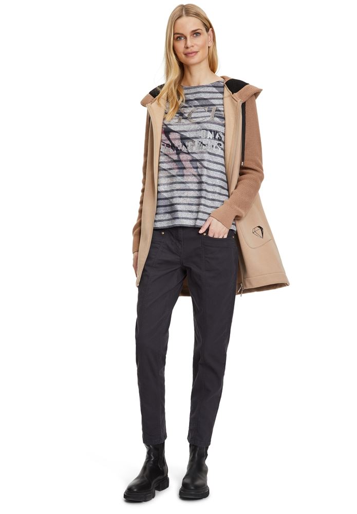 Betty Barclay Langarmshirt gestreift grafisches Muster grau S22 25101130 