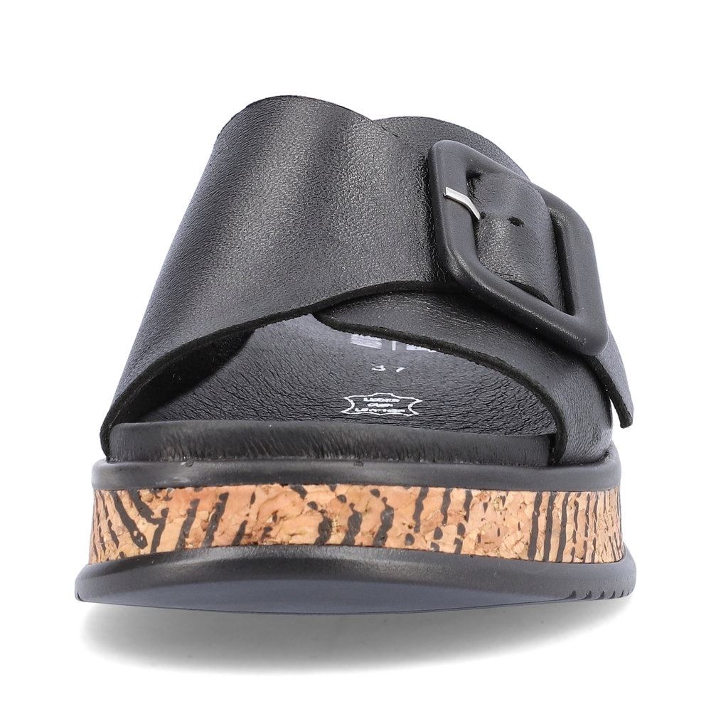 Rieker EVOLUTION Damen Pantolette dekorative Schnalle Sohle Korkoptik Leder schwarz S13 W0803-00 