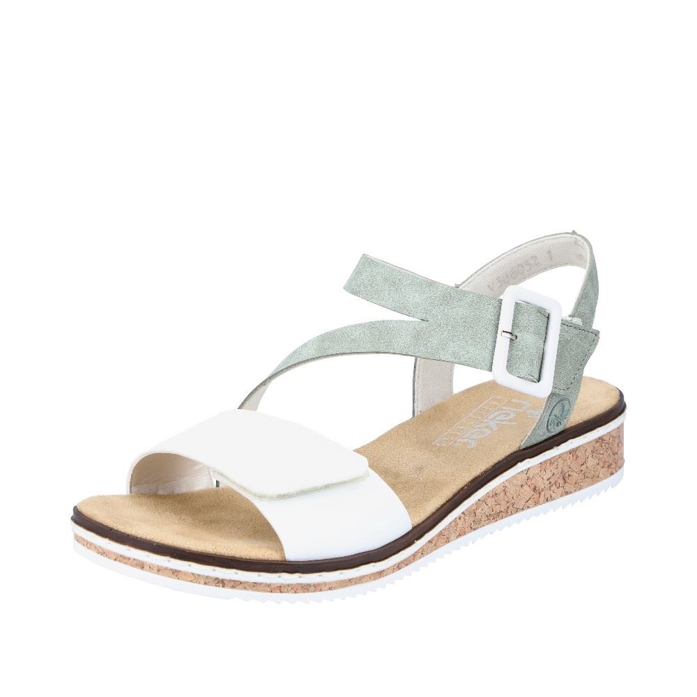 Rieker Sandalette Keilabsatz mintgrün perlweiß V3660-52 