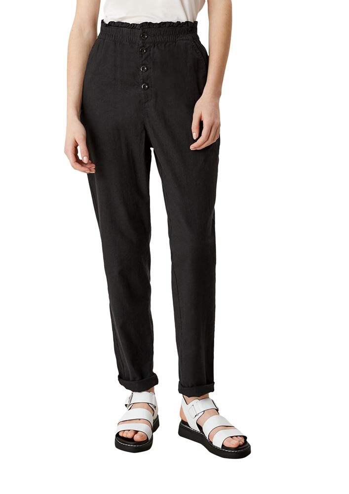 QS designed by High- Waist- Hose Leinenmix beige, schwarz S12 2113451 36 | 9999 black | 