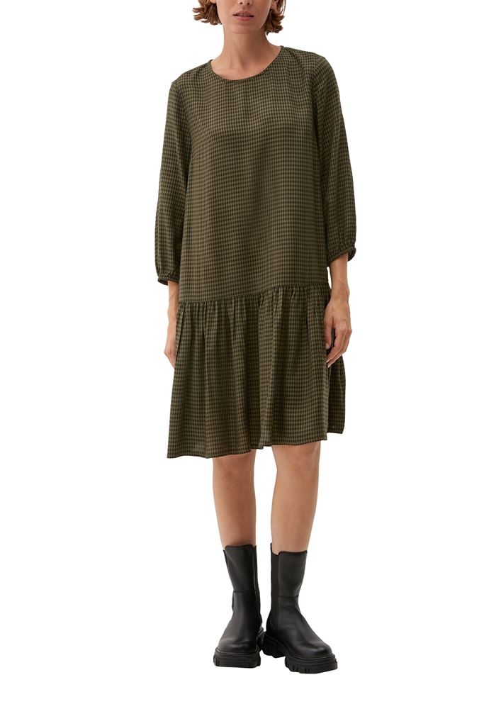 s.Oliver Damen Volantkleid karriert Rundhals-Ausschnitt orange, grün S22 2120724 34 | 79N0 GREEN | 