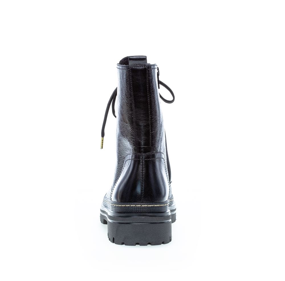 Gabor Bikerboot Schnürstiefelette Leder Wechselfußbett schwarz S22 91.721.37 7,5 | schwarz (gold) | F