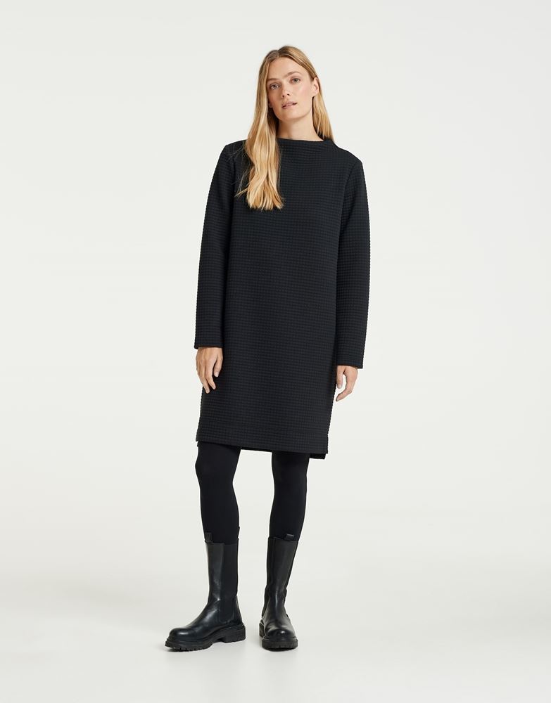 OPUS Kleid Wisal gerader Schnitt Wabenstruktur schwarz S22 10108810841146 