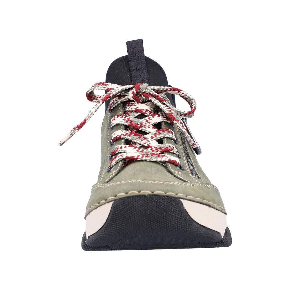 Rieker Antistress Damen Slipper Sneaker Schlupfschaft Zierreißverschluss Wechselfußbett grün S22 45973-54 37 | liane/schwarz | F