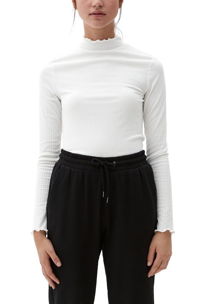 QS designed by Langarmshirt aus Viskosestretch weiß, blau, schwarz  S22  2120084 M | 02W0 WHITE | 