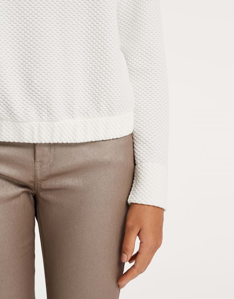 OPUS Sweatshirt Gasdina  Funnelneck Waffelstruktur Gummibund beige S22 1013049448100 