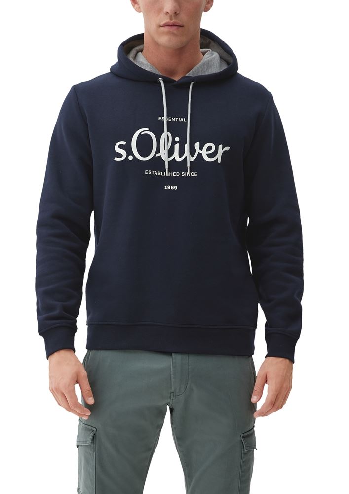 s.Oliver Herren Sweatshirt Logo- Print Kapuze blau,grau S22 2122819 XXL | 9700 GREY/BLACK | 