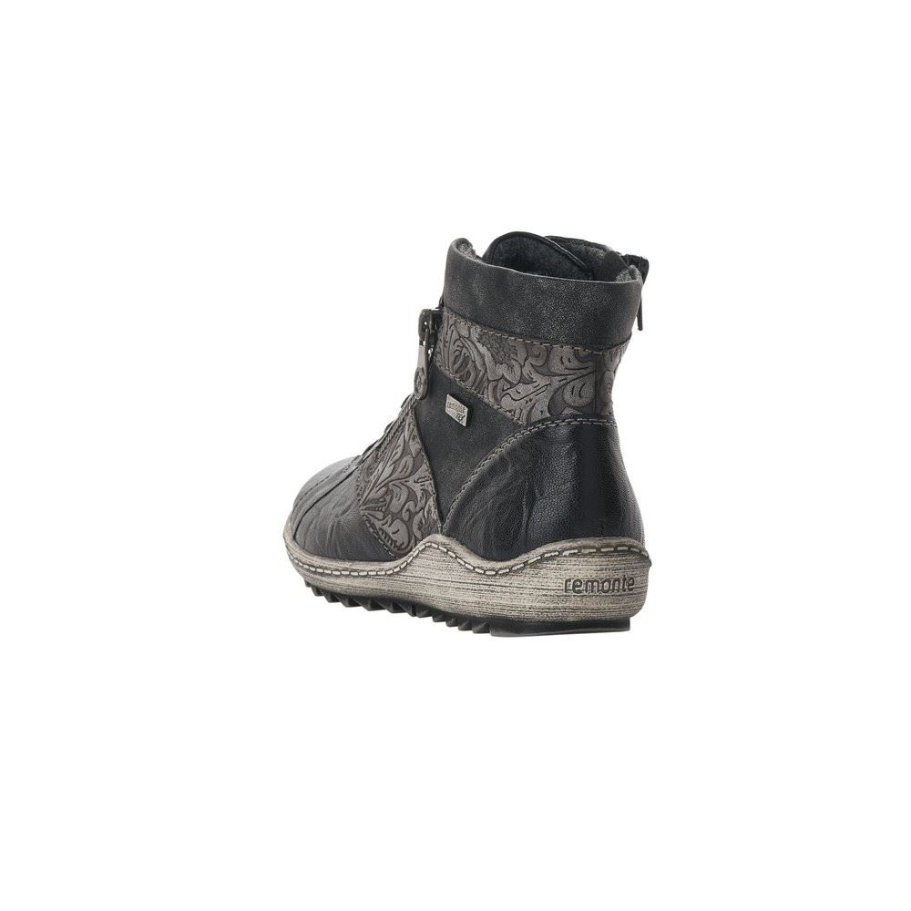 Remonte Stiefelette Schnürstiefel Reißverschluss Tex Membran Wechselfußbett schwarz grau  R1497-45 