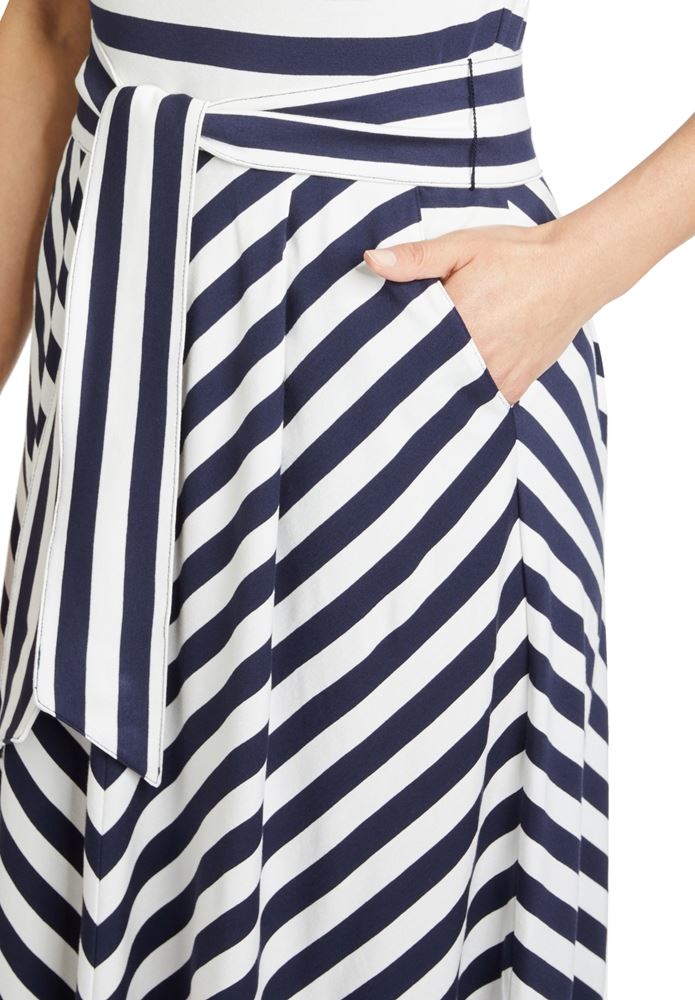 Betty Barclay tailliertes Jerseykleid Streifen Midi- Länge Eingrifftaschen weiß blauS13  13921405 