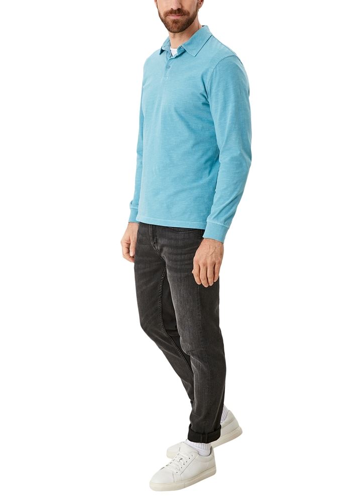 s.Oliver Shirt langarm Flammgarnjersey Polokragen blau  schwarz S12 2115897 