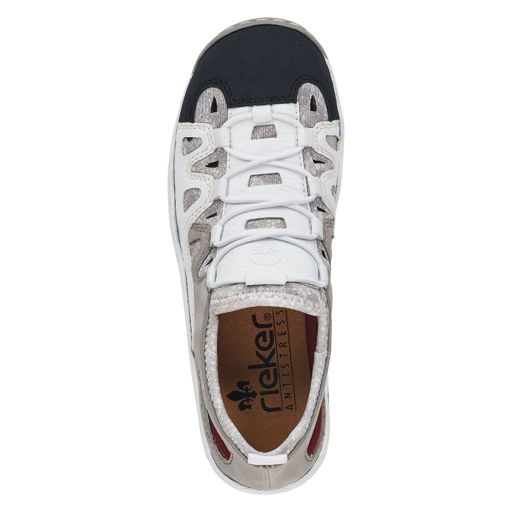 Rieker Damen Slipper weiß/grau L0539-80 37 | pazifik/weiss/c | F