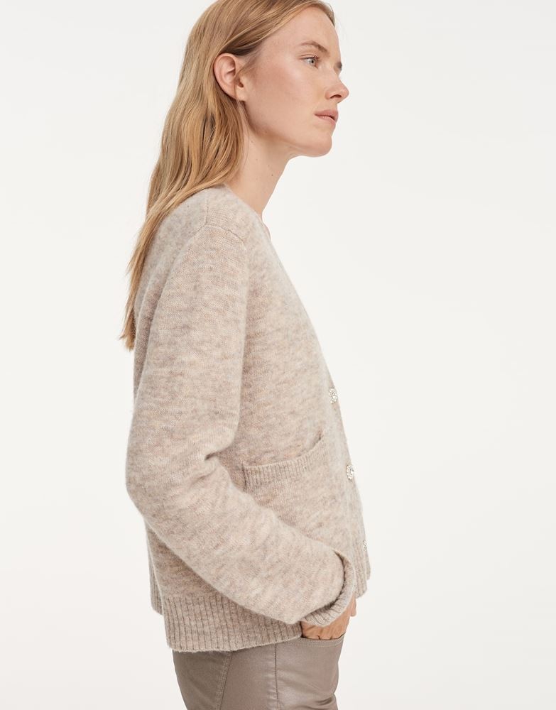 OPUS Strickjacke Cardigan Knöpfe Taschen beige S21 248089431 