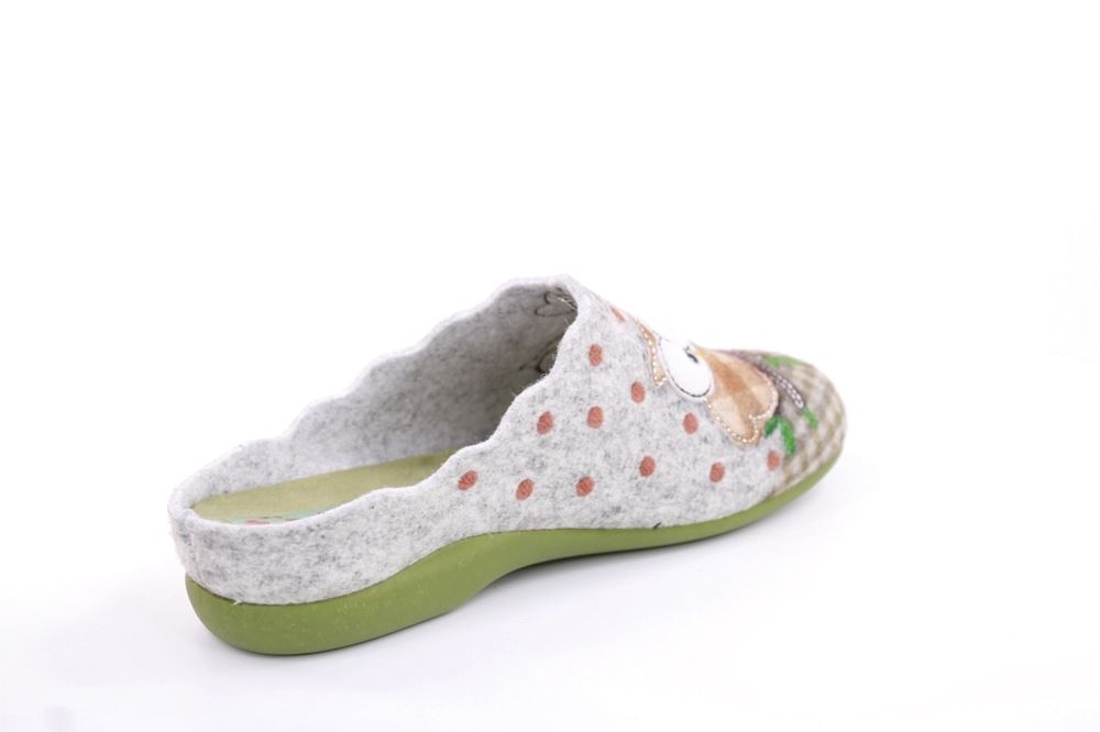 s`knöpfli Damen Hausschuh Pantolette Eulenmotiv Wechselfußbett grau S22 Z27658P 37 | fieltro kaki | 