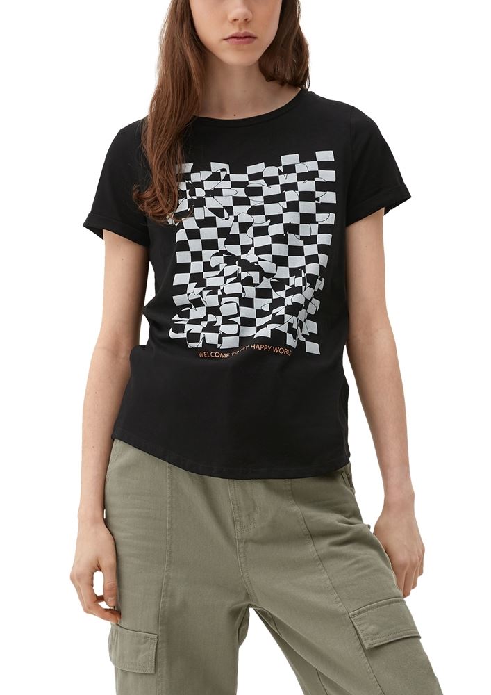 QS designed by Baumwollshirt mit Frontprint grün, schwarz S13 2127632 