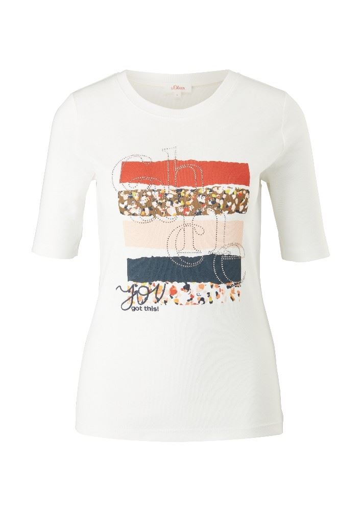 s.Oliver Shirt mit Frontprint Rundhals weiß 2111789 