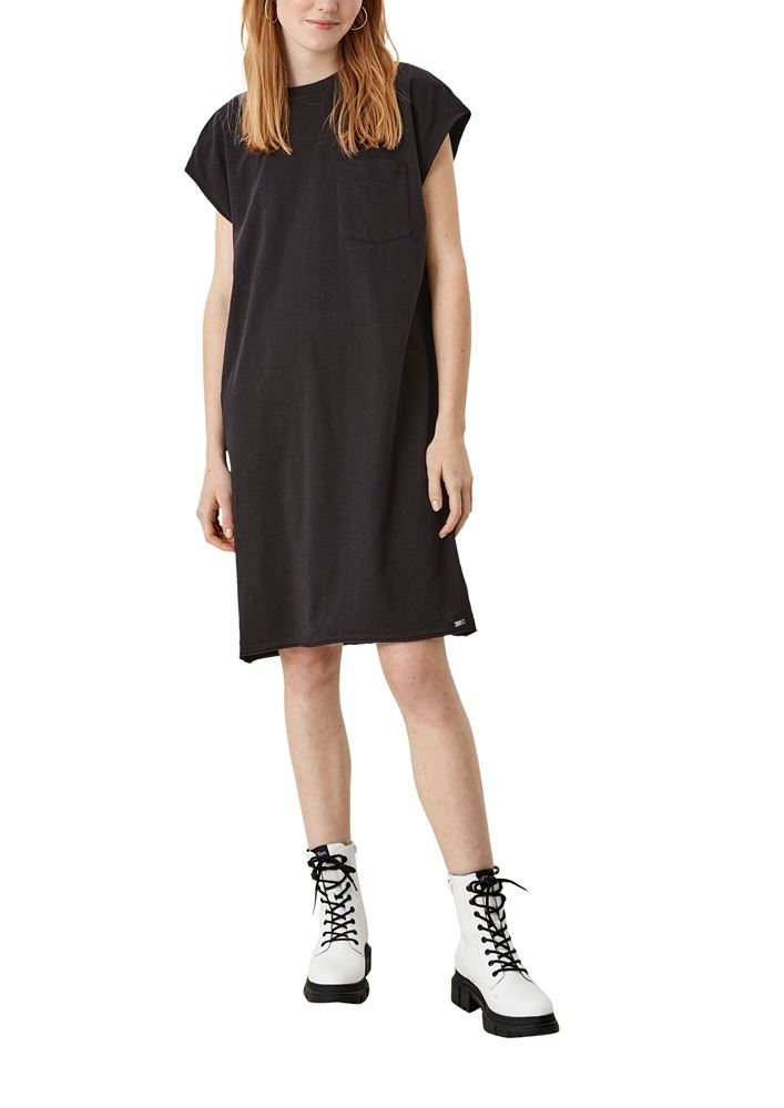 QS designed by Jerseykleid oversized Brusttasche orange, schwarz S12 2112905 XS | 9999 black | 