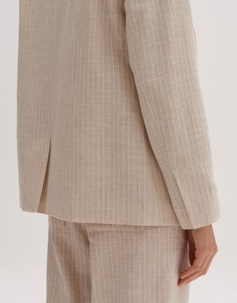 OPUS Blazer Jenga Leinenmix Klappentaschen helle Streifen beige S13  10164911342185 
