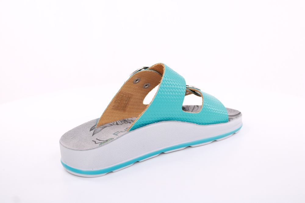 Fußbequem Damen Pantolette Leder weiß, blau S13 D1112 