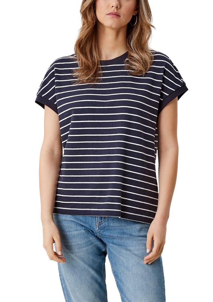 s.Oliver Damen  T-Shirt überschnittene Schulter Streifen rot blau S12 2112331 