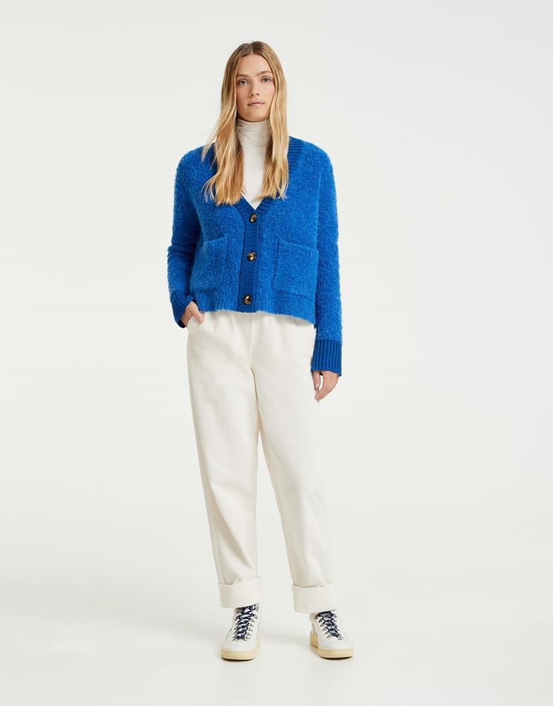 OPUS Strickjacke Doina Woll- Mix Bouclé-Ware blau S22 1010694869146 