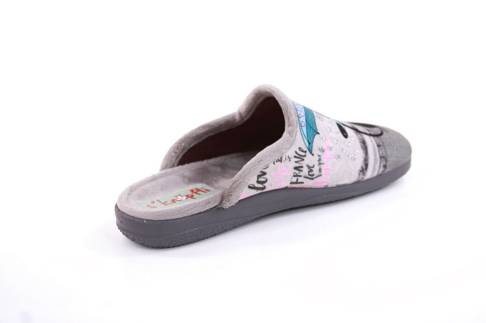 s`knöpfli Damen Hausschuh Pantolette Katzenmotiv grau S22 X27664 