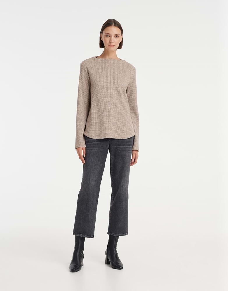 OPUS Sweater Golpa Waffelstruktur Glitzer- Effekt Viskose- Mix beige S13  10130210995147 