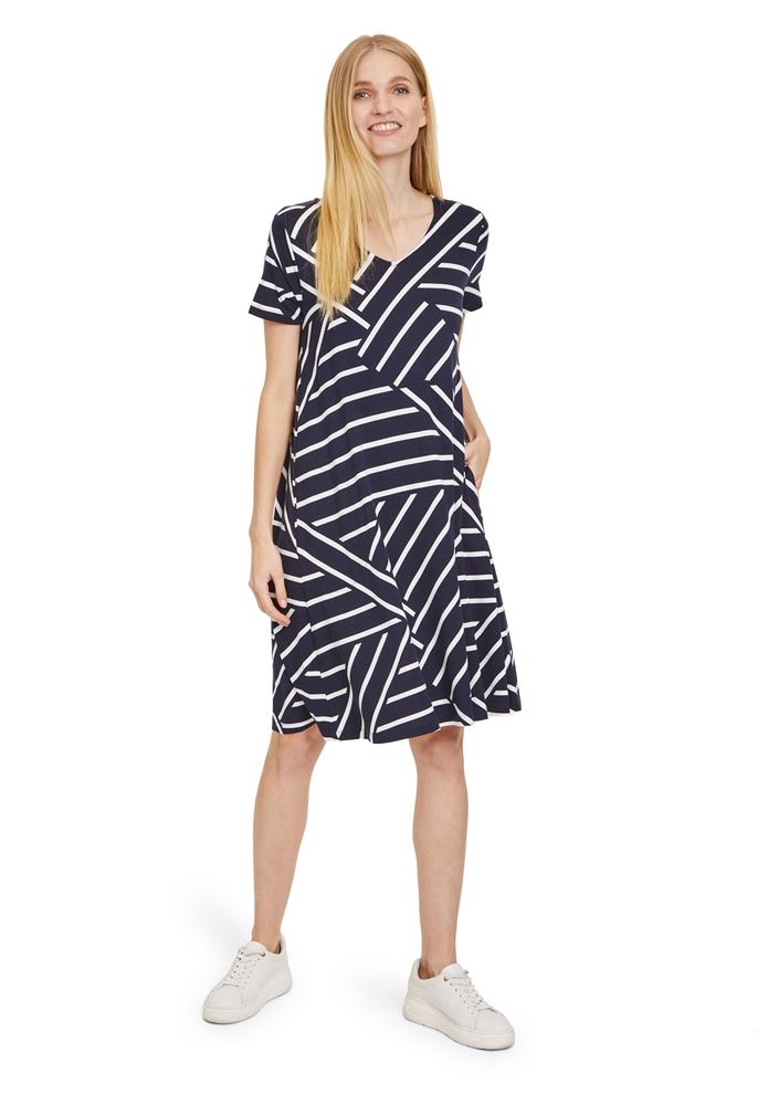 Betty Barclay Sommerkleid grafischer Print überschnittener Ärmel blau S13 13801406 