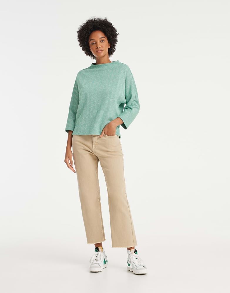 OPUS Sweater Gobile 3/4 Arm Fledermausärmel Fischgrat Muster grün S22 10129810994148 