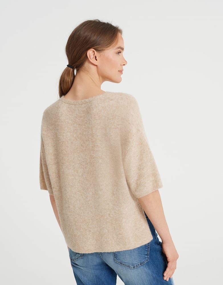 OPUS Strickpullover Pulmini Wollmix macadamia und grün S22 1007145532100 