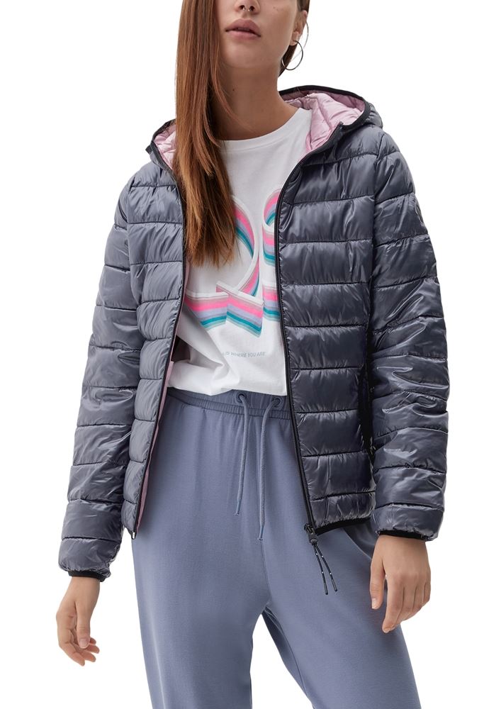 QS designed by Steppjacke Kapuze grün, grau, schwarz S22 2119390 S | 9999 GREY/BLACK | 
