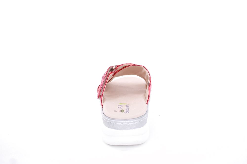 Fußbequem Damen Pantolette Wechselfußbett metallisch glänzend rot S213 5013 