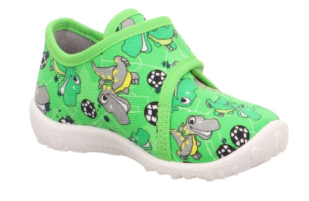 superfit SPOTTY - Grün/Mehrfarbig Hausschuh mit Klettverschluss Dino, Fußball S13 1-009246-7010 20 | grün | 