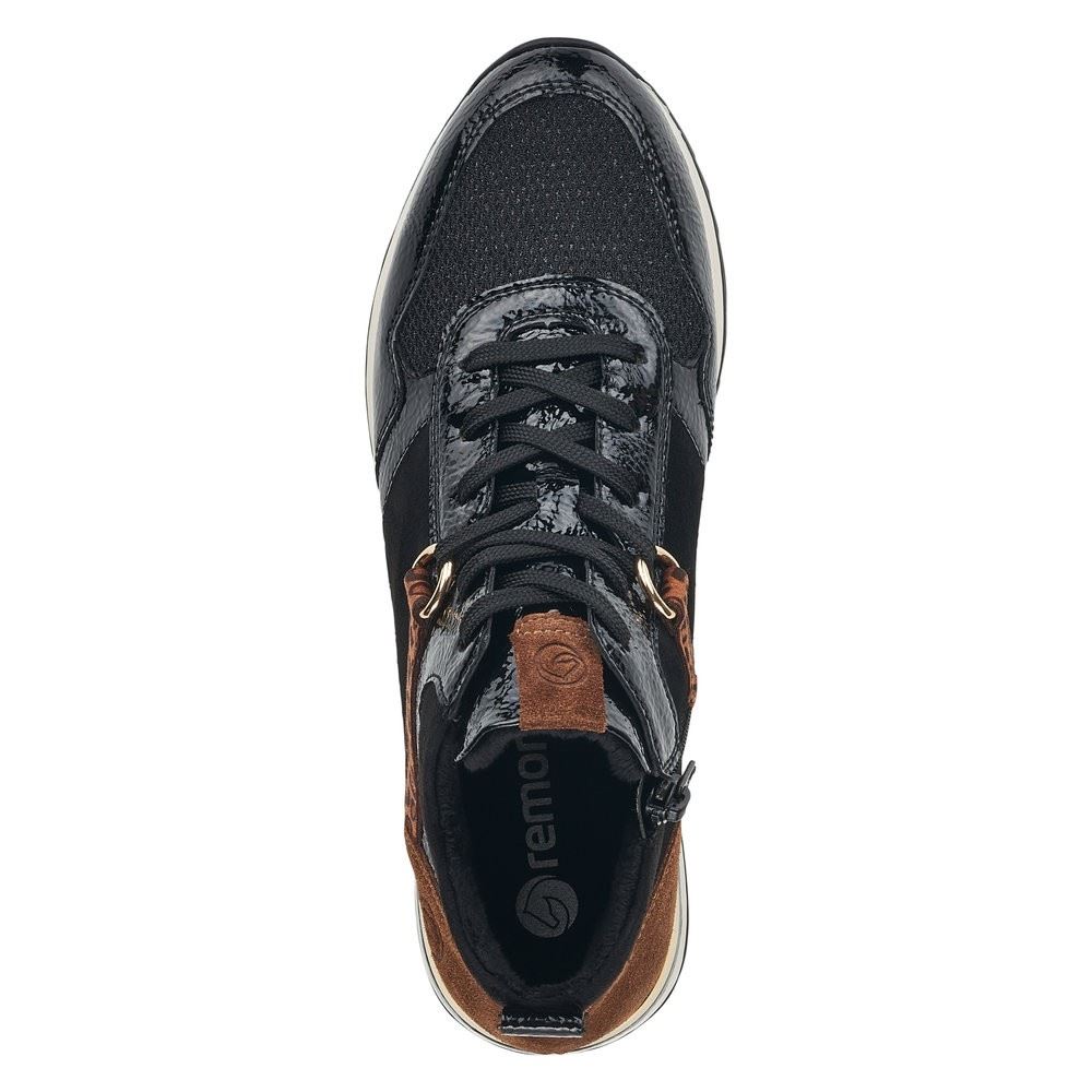 Remonta Damen Sneaker High Schnürschuh Leder, Lederimitat, Lack  Wechselfußbett schwarz S22 R2574-02 36 | black/schwarz/s | F