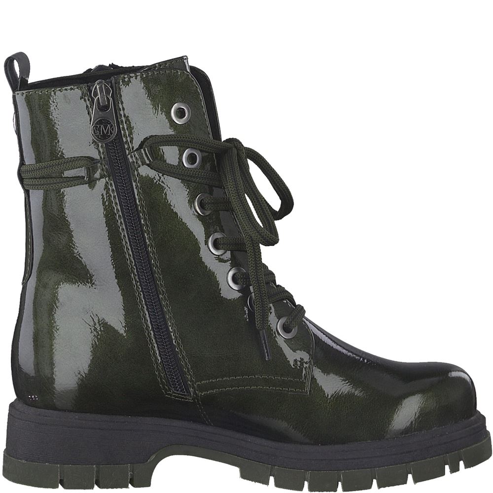 MARCO TOZZI by Guido Maria Kretschmer Schnürboots Schnürstiefelette Lack- Optik beige,grün S22  2-2-85200-29 
