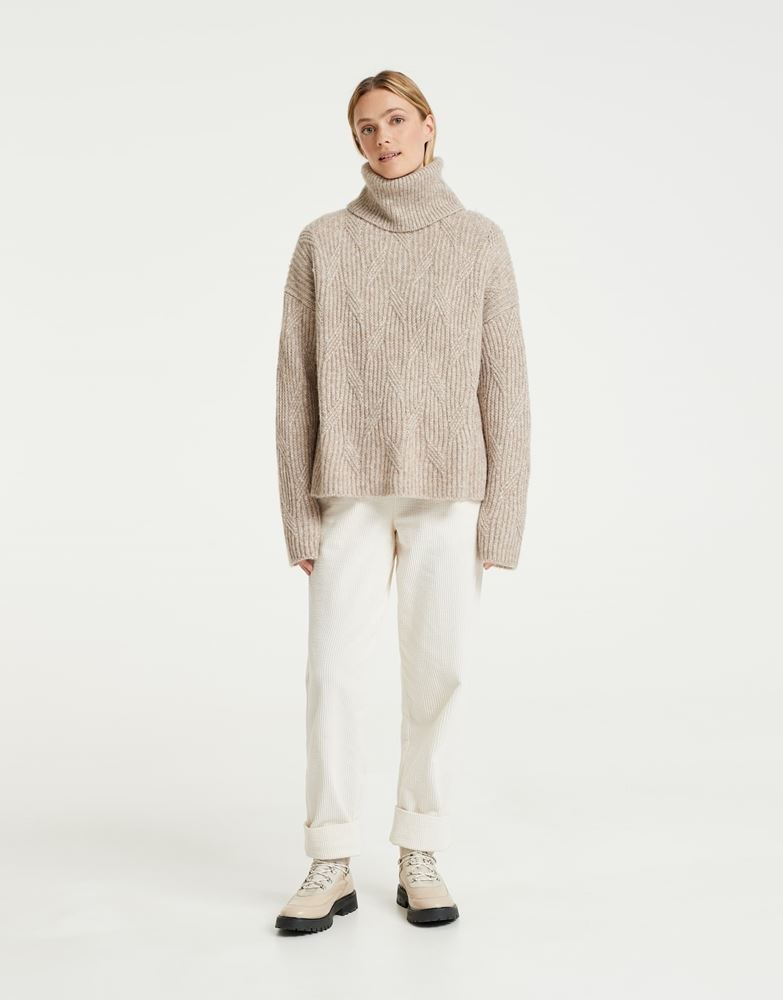 OPUS Strickpullover Pakya Overrsize großer Kragen beige, grün S22 1010715934100 