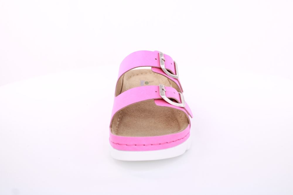Fußbequem Damen Pantolette Leder gelb, pink S13 9002 